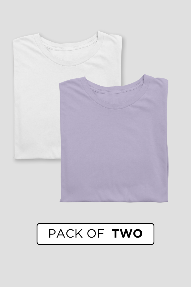 White And Lavender Plain T-Shirts Combo For Women - WowWaves - 1