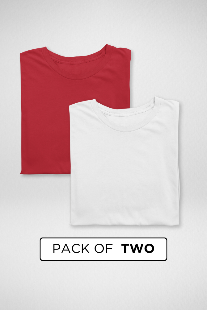 White And Red Plain T-Shirts Combo For Women - WowWaves - 1