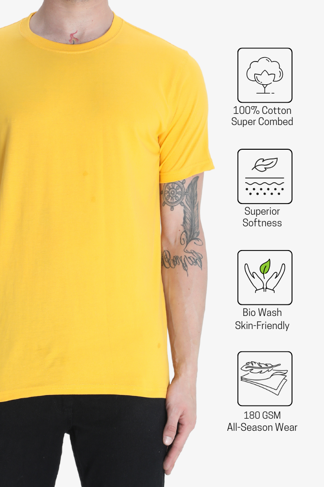 Golden Yellow T-Shirt For Men - WowWaves - 4