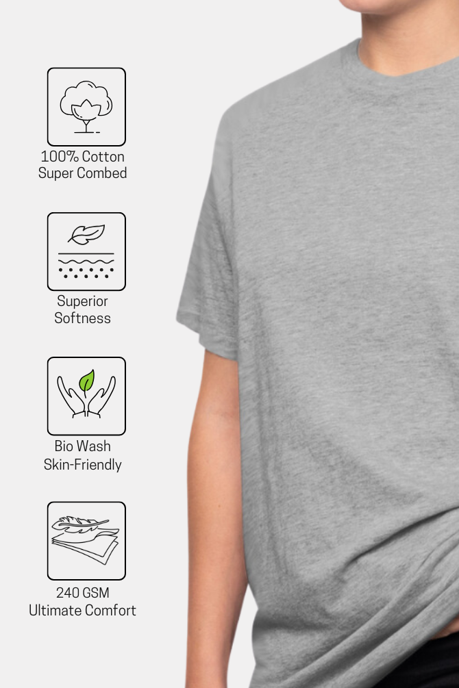 Grey Melange Oversized T-Shirt For Women - WowWaves - 4