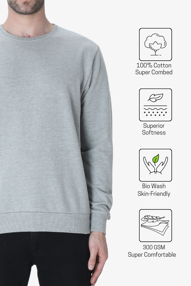 Grey Melange Sweatshirt For Men - WowWaves - 3