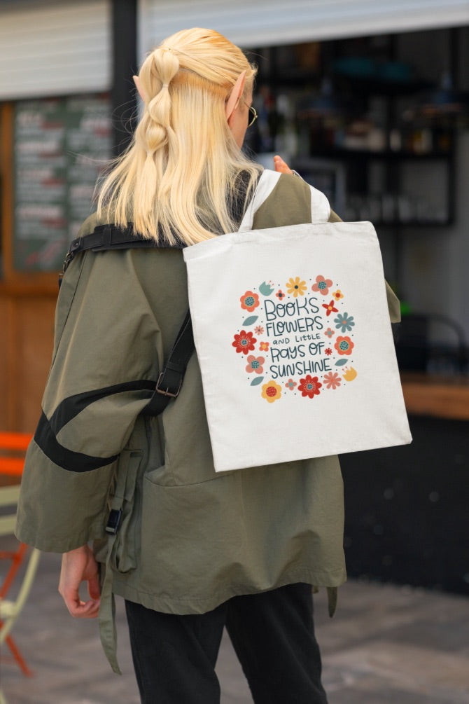 Books And Flowers Zipper Tote Bag