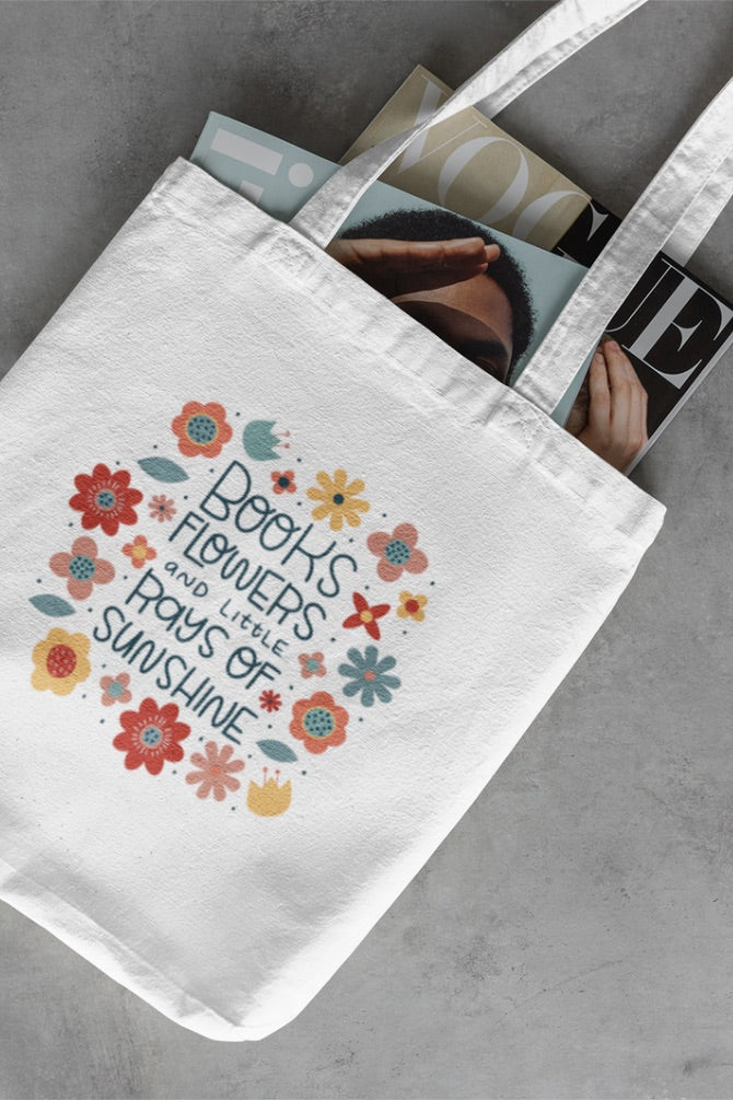 Books And Flowers Zipper Tote Bag -1