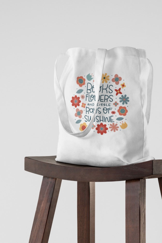 Books And Flowers Zipper Tote Bag -2