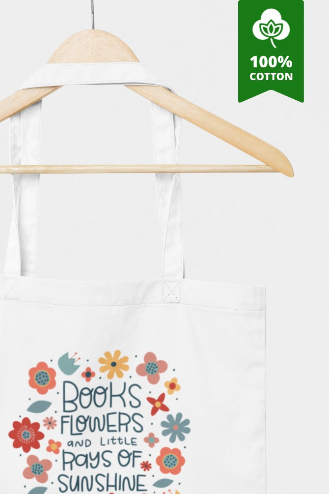 Books And Flowers Zipper Tote Bag -3