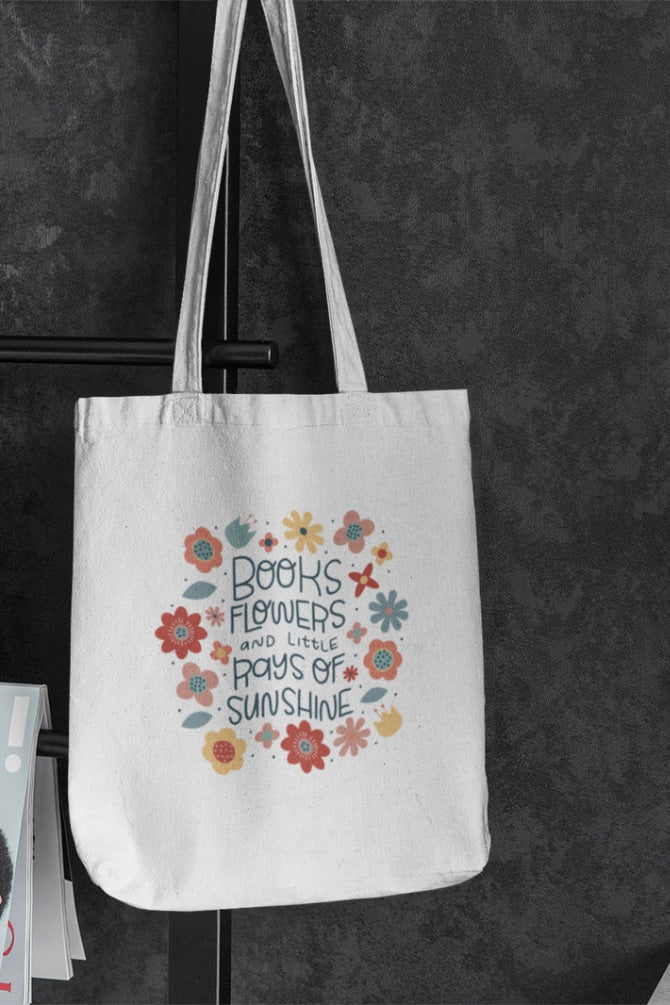 Books And Flowers Zipper Tote Bag -4