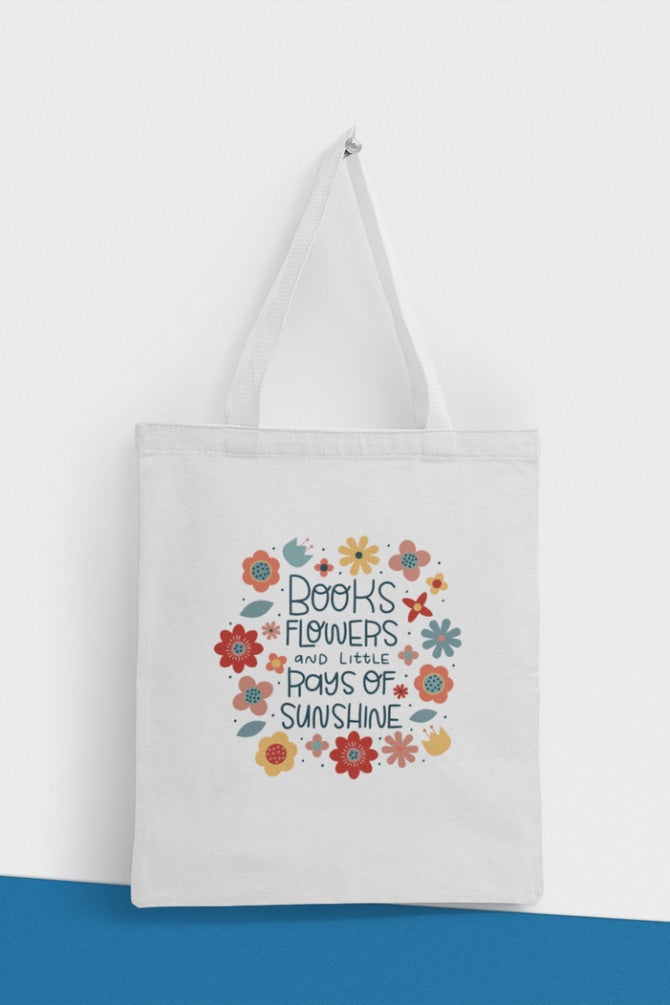 Books And Flowers Zipper Tote Bag -5