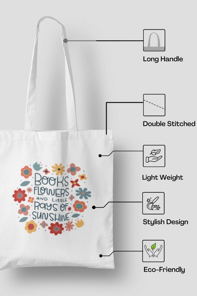 Books And Flowers Zipper Tote Bag -7