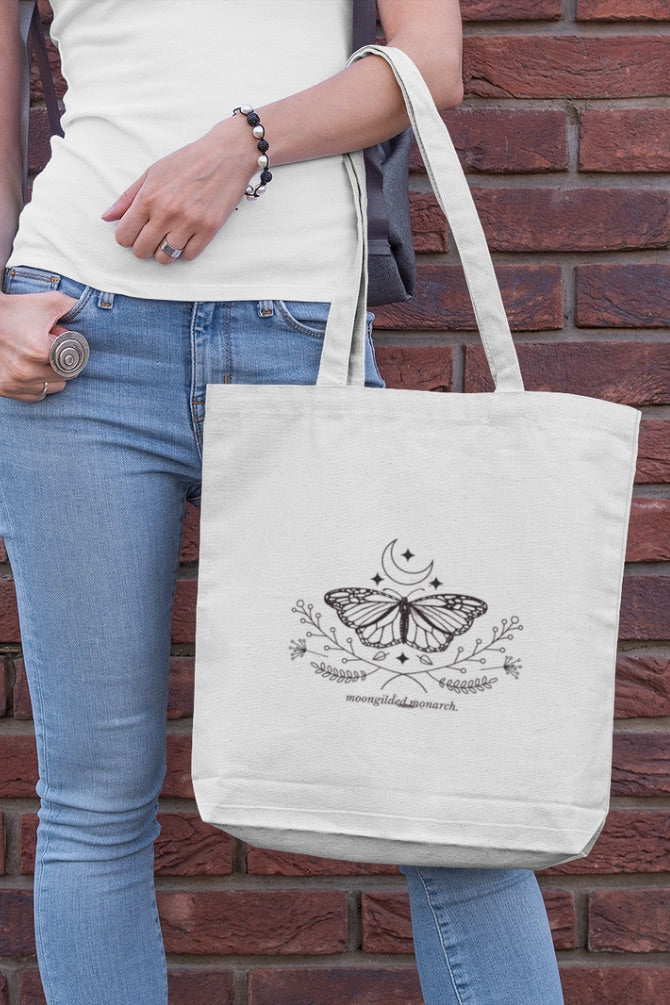 Moon Butterfly Zipper Tote Bag