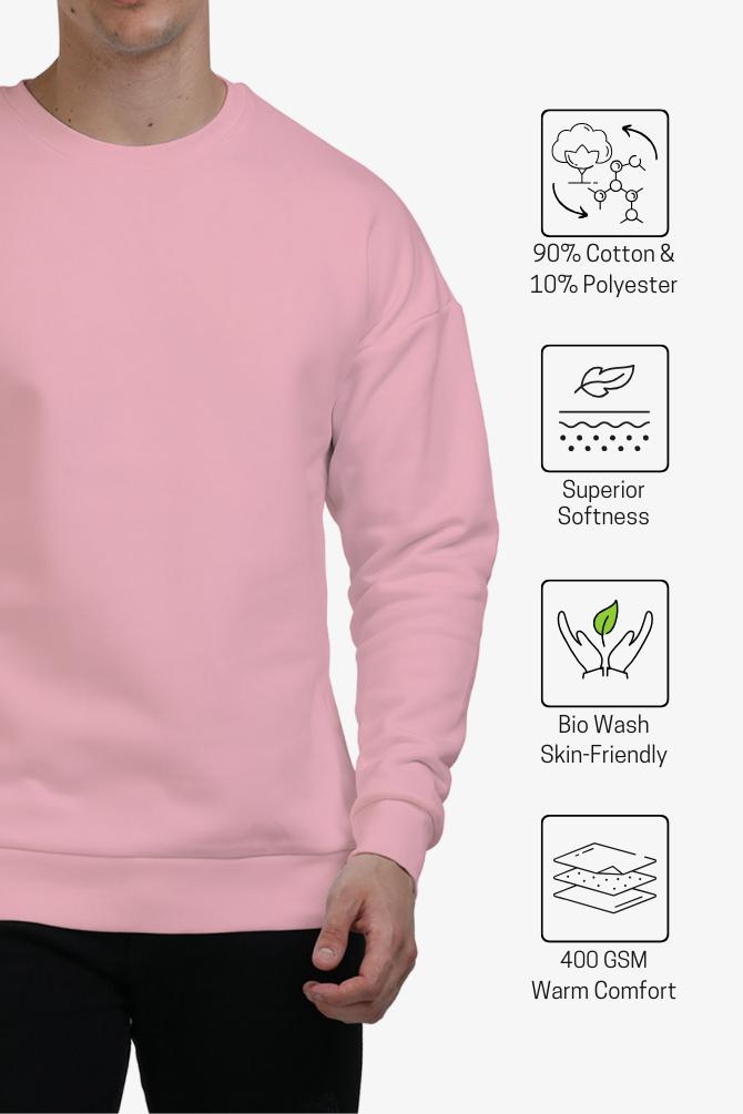 Light Pink Oversized Sweatshirt For Men - WowWaves - 3