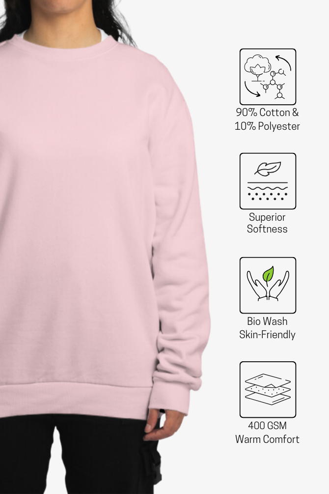 Light Pink Oversized Sweatshirt For Women - WowWaves - 3