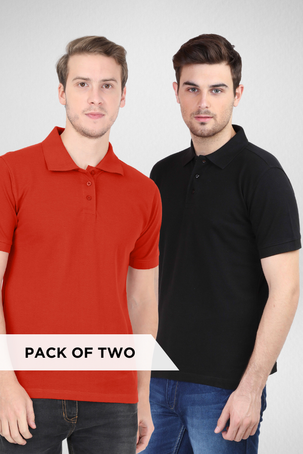 Black And Brick Red Polo T-Shirts Combo For Men - WowWaves