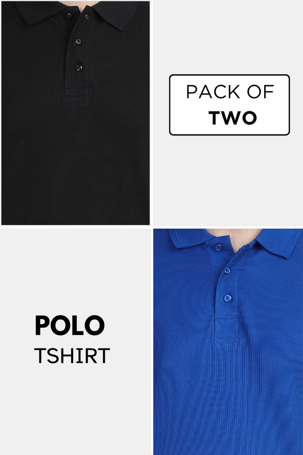 Black And Royal Blue Polo T-Shirts Combo For Men - WowWaves