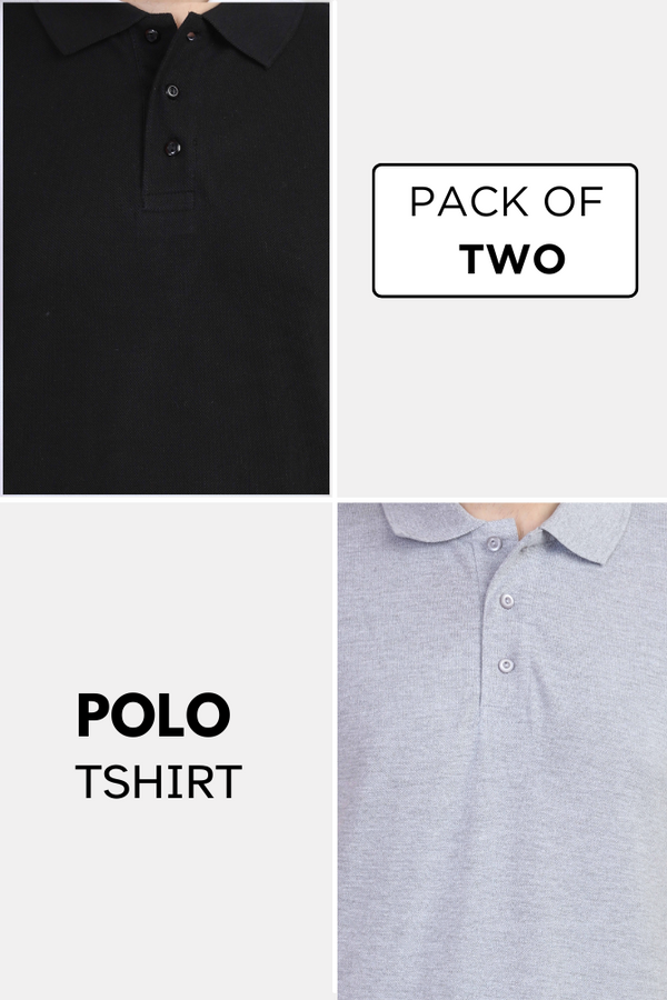 Grey Melange And Black Polo T-Shirts Combo For Men - WowWaves