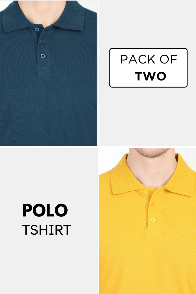Mustard Yellow And Petrol Blue Polo T-Shirts Combo For Men - WowWaves - 1