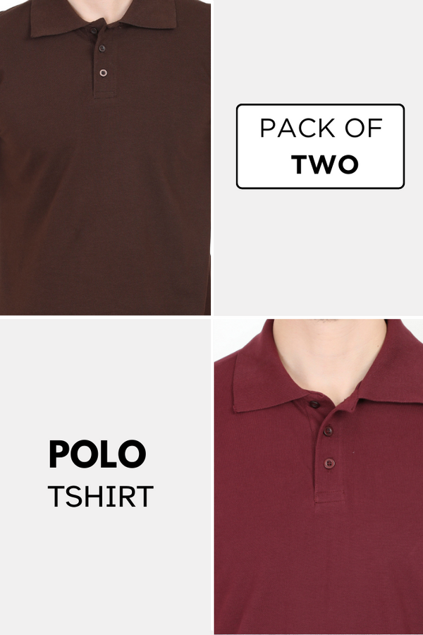 Maroon And Coffee Brown Polo T-Shirts Combo For Men - WowWaves