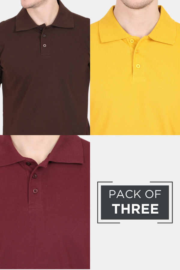 Pack Of 3 Polo T-Shirts Maroon Coffee Brown And Mustard Yellow For Men - WowWaves