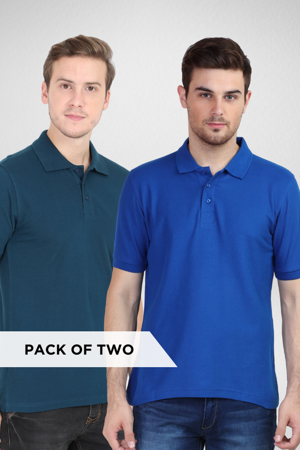 Royal Blue And Petrol Blue Polo T-Shirts Combo For Men - WowWaves