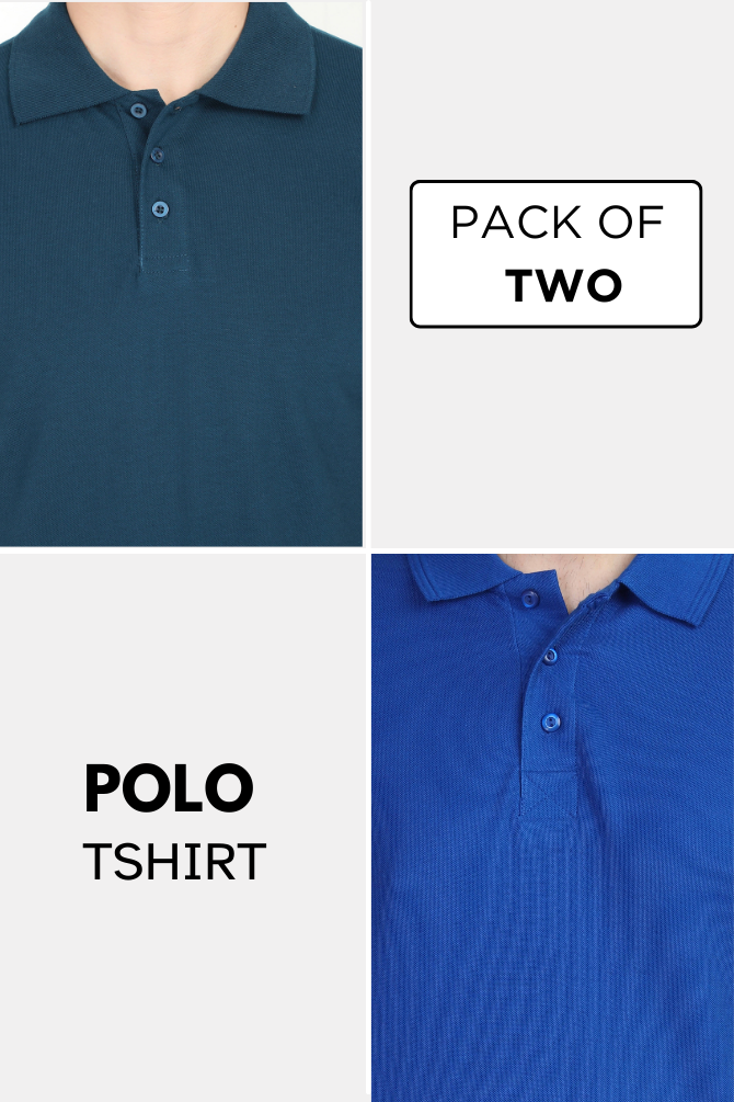 Royal Blue And Petrol Blue Polo T-Shirts Combo For Men - WowWaves - 1