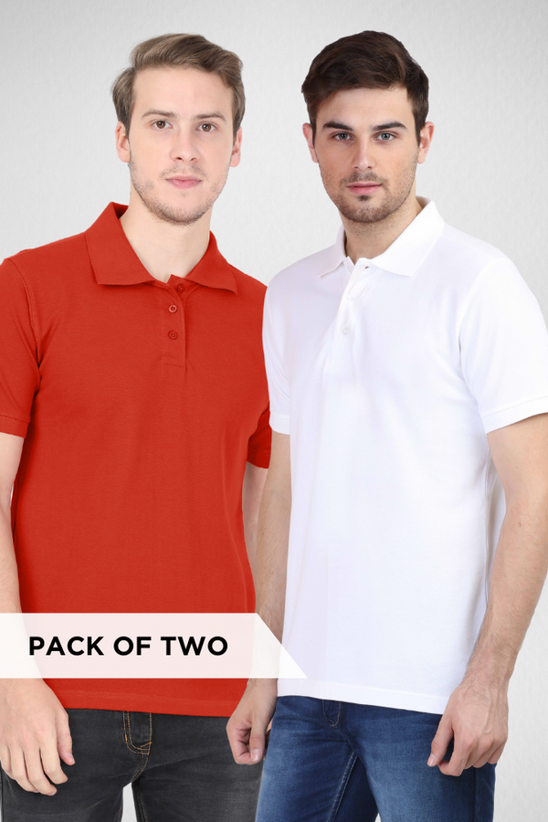 White And Brick Red Polo T-Shirts Combo For Men - WowWaves