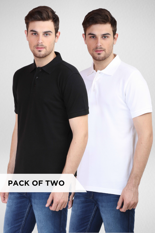 White And Black Polo T-Shirts Combo For Men - WowWaves