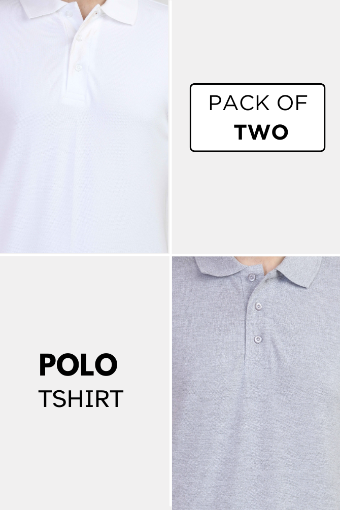 White And Grey Melange Polo T-Shirts Combo For Men - WowWaves