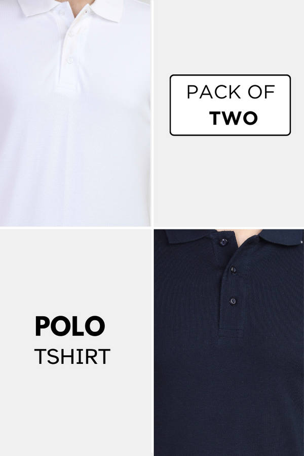White And Navy Blue Polo T-Shirts Combo For Men - WowWaves