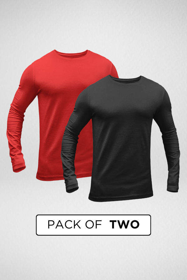 Black And Red Full Sleeve T-Shirts Combo For Men - WowWaves