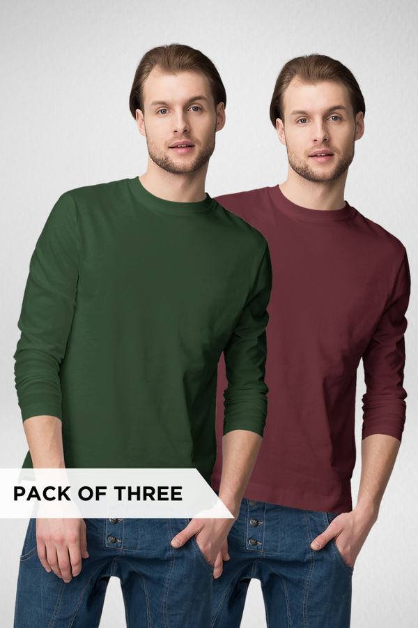 Maroon And Bottle Green Full Sleeve T-Shirts Combo For Men - WowWaves