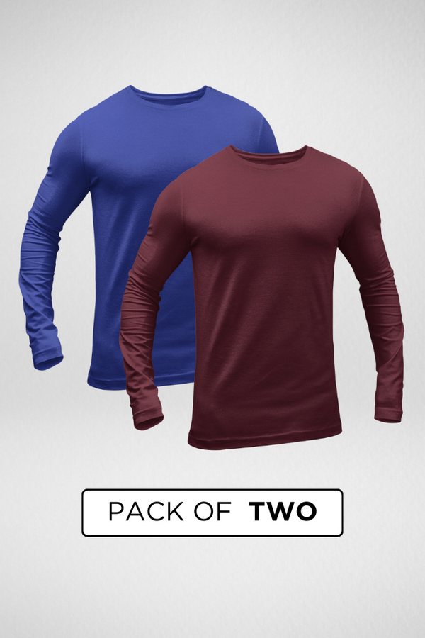 Royal Blue And Maroon Full Sleeve T-Shirts Combo For Men - WowWaves