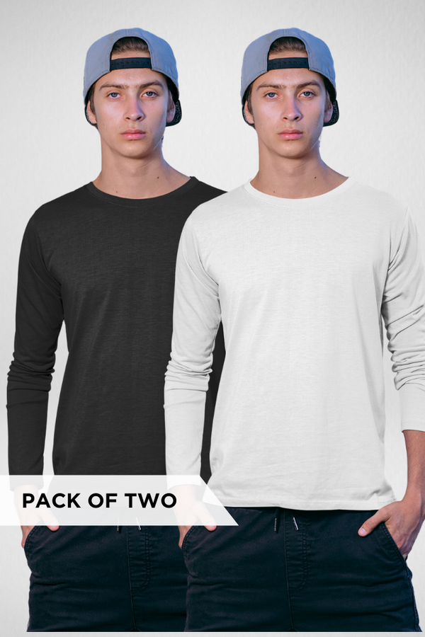 White And Black Full Sleeve T-Shirts Combo For Men - WowWaves