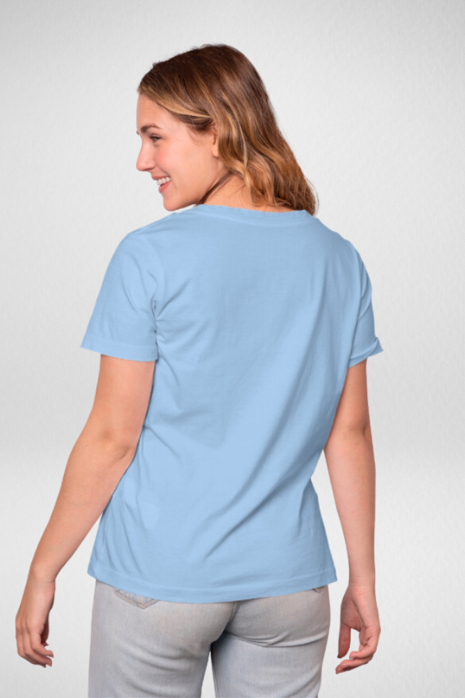 Light Blue T-Shirt For Women - WowWaves - 3