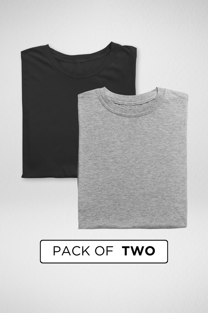 Black And Grey Melange Plain T-Shirts Combo For Men - WowWaves - 1