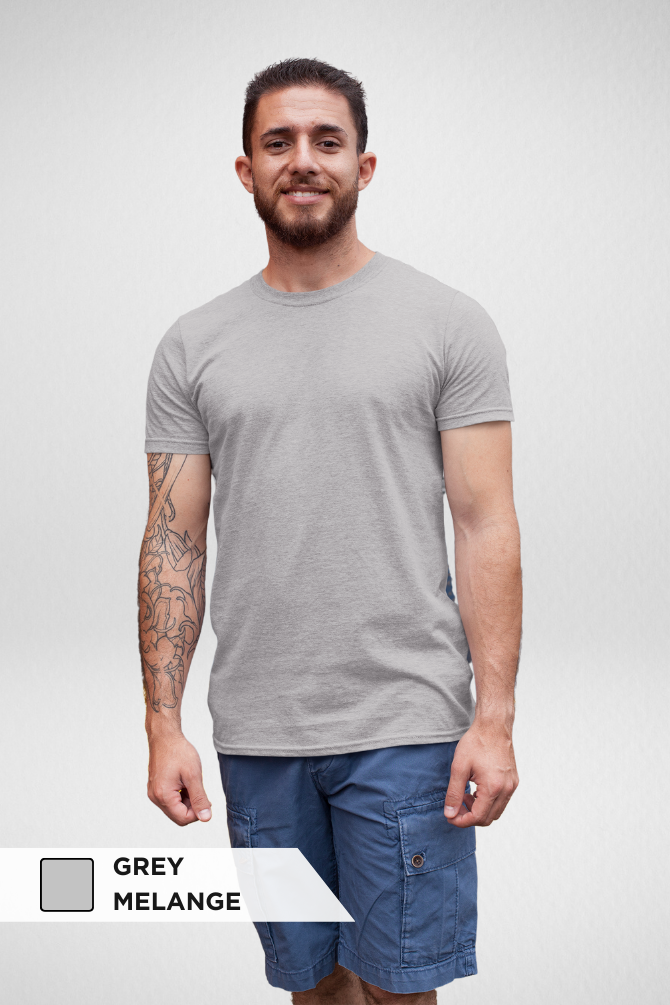 Black And Grey Melange Plain T-Shirts Combo For Men - WowWaves - 2