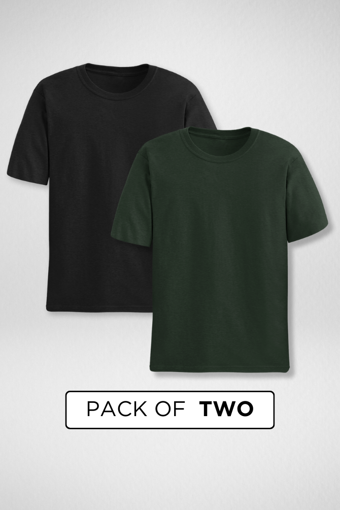 Black And Bottle Green Plain T-Shirts Combo For Men - WowWaves