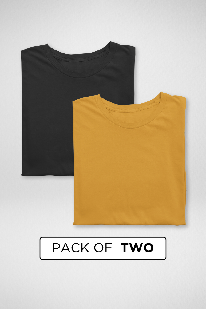 Black And Mustard Yellow Plain T-Shirts Combo For Men - WowWaves - 1