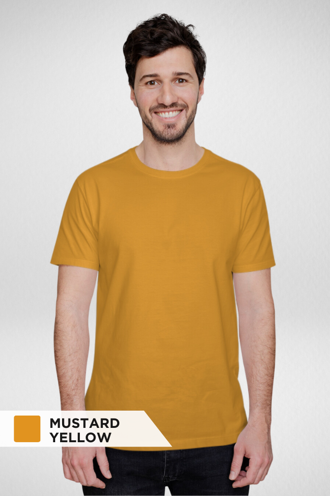 Black And Mustard Yellow Plain T-Shirts Combo For Men - WowWaves - 2