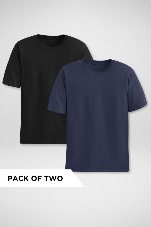 Black And Navy Blue Plain T-Shirts Combo For Men - WowWaves