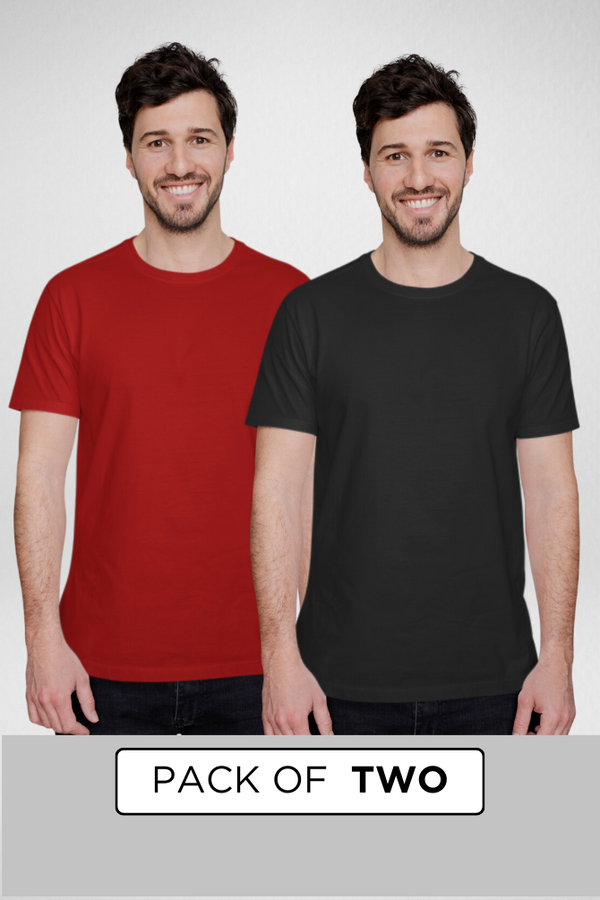Black And Red Plain T-Shirts Combo For Men - WowWaves