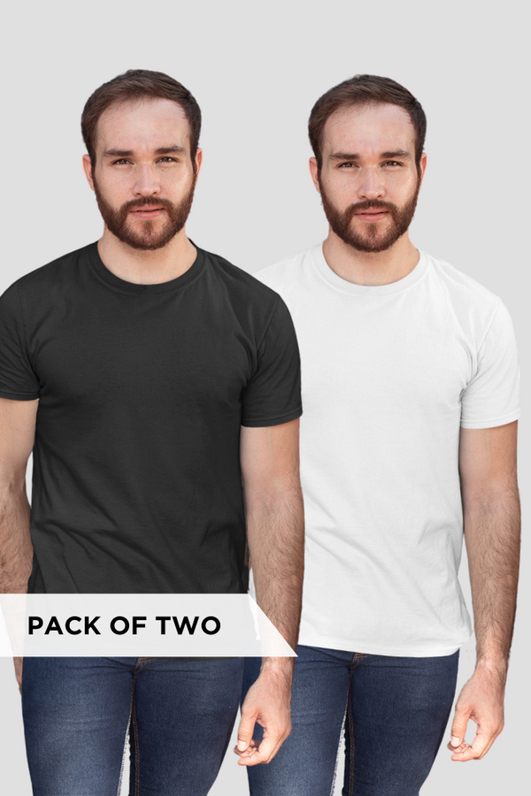 Black And White Plain T-Shirts Combo For Men - WowWaves