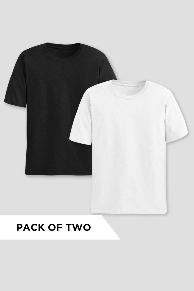 Black And White Plain T-Shirts Combo For Men - WowWaves - 1