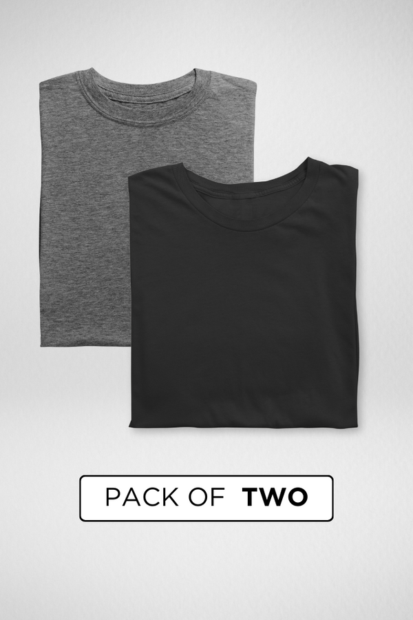 Charcoal Melange And Black Plain T-Shirts Combo For Men - WowWaves