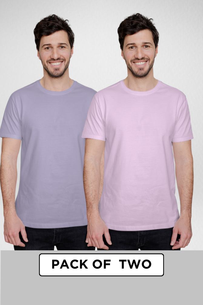 Lavender And Light Pink Plain T-Shirts Combo For Men - WowWaves