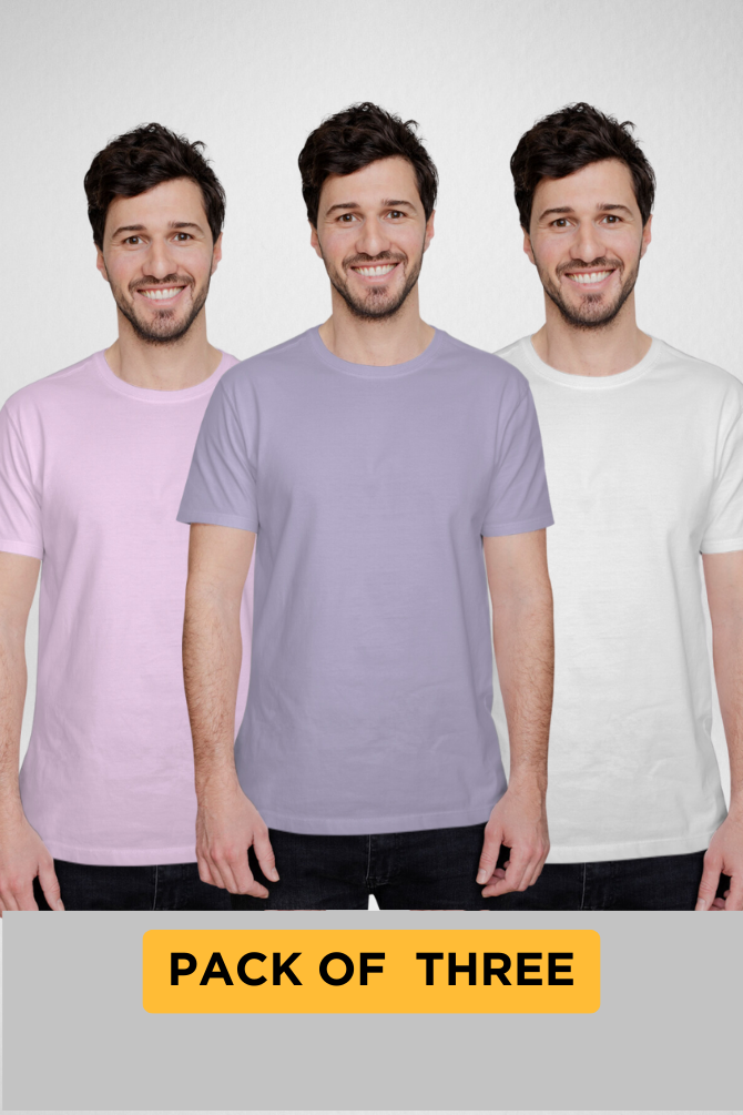 Pack Of 3 Plain T-Shirts Lavender Light Pink And White For Men - WowWaves - 1