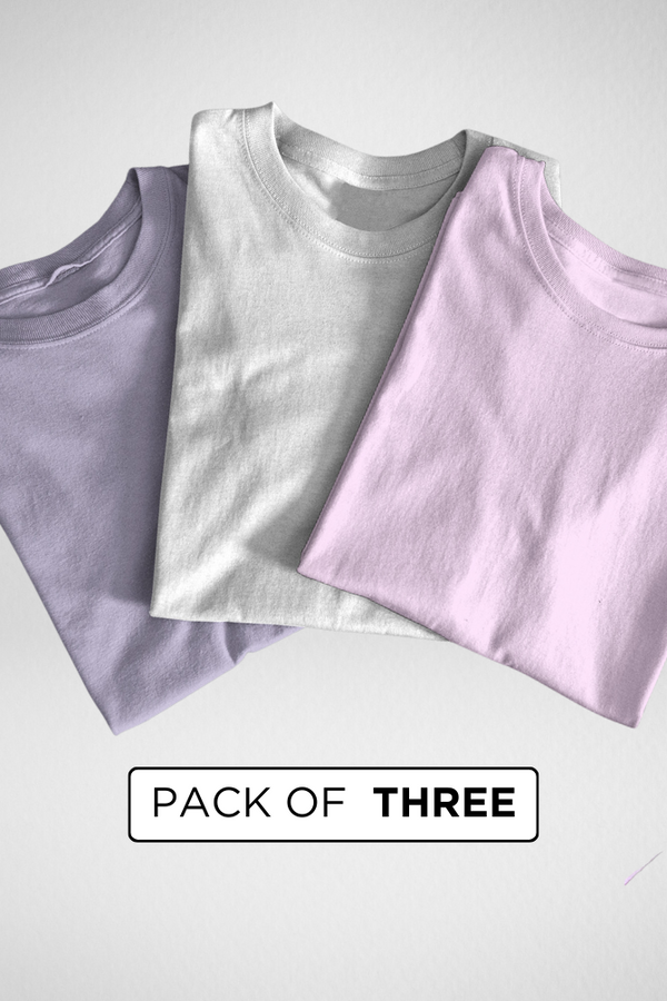 Pack Of 3 Plain T-Shirts Lavender Light Pink And White For Men - WowWaves