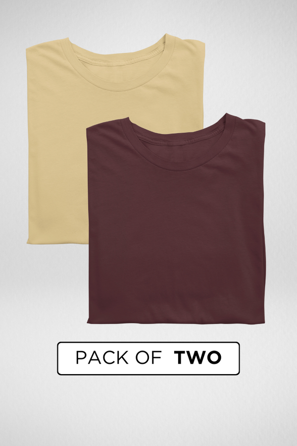 Maroon And Beige Plain T-Shirts Combo For Men - WowWaves
