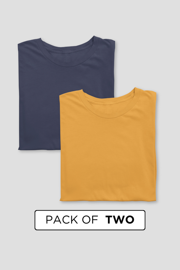 Navy Blue And Golden Yellow Plain T-Shirts Combo For Men - WowWaves