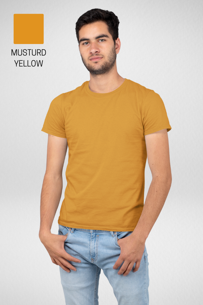Pack Of 3 Plain T-Shirts Navy Blue Olive Green And Mustard Yellow For Men - WowWaves - 3