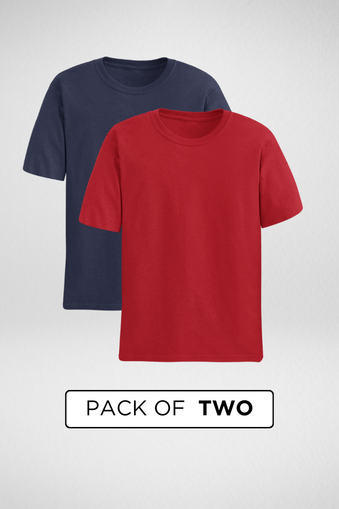 Navy Blue And Red Plain T-Shirts Combo For Men - WowWaves - 1