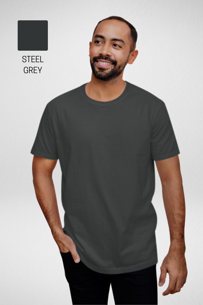 Pack Of 3 Plain T-Shirts Steel Grey Charcoal Melange And Black For Men - WowWaves - 5
